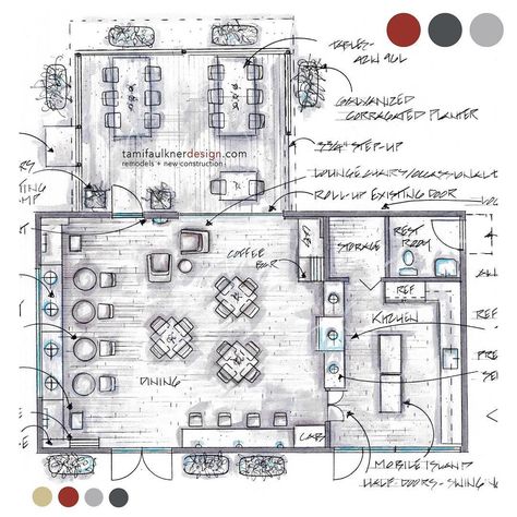 Coffee shop remodel floor plan option 1/3. #tfdredpointproject #interiordesign #interiordesigner #interiorarchitecture #urbanrenewl #handdrafting #handrendering #floorplan Cafe Floor Plan Layout, Cafe Layout Plan, Instagram Coffee Shop, Shop Remodel, Cafe Floor Plan, Tami Faulkner, Cafe Plan, Restaurant Floor Plan, Restaurant Layout