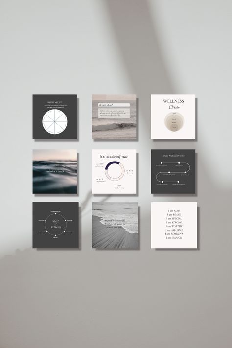 coastal pictures, nature themed pictures, wellbeing affirmation, wellbeing diagram, self-love quotes Health Coaching Instagram, Wellness Flyer, Wellness Coach Branding, Wellness Coach Instagram Feed, Coaching Instagram Templates, Wellness Template, Lotus Graphic, Coach Instagram Template, Spa Brochure