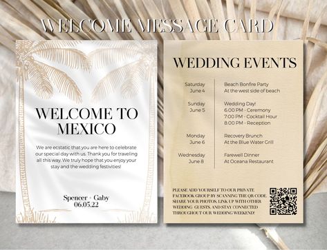 Wedding Welcome Letter, Destination Wedding Itinerary, Wedding Welcome Letters, Wedding Day Itinerary, Destination Wedding Welcome Bag, Palm Wedding, Welcome Letter, Bonfire Party, Qr Code Generator