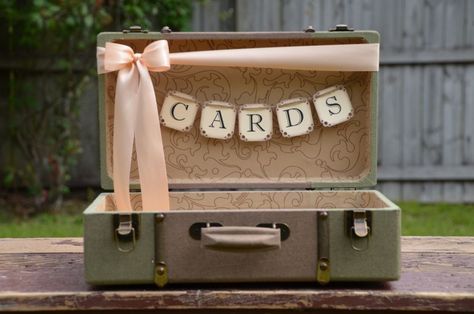 Wedding Card Box Sign, Suitcase Card Box, Vintage Suitcase Wedding, Suitcase Decor, Vintage Wedding Cards, Card Box Holder, Table Card Holder, Old Suitcases, Wedding Card Box