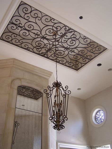 Faux Wrought Iron Ceiling Decor. | The ornamental ceiling wr… | Flickr Ugly Kitchen, Faux Iron, Wrought Iron Decor, Ceiling Art, Ceiling Treatments, Ceiling Ideas, Tuscan Decorating, Coffered Ceiling, Ceiling Medallions