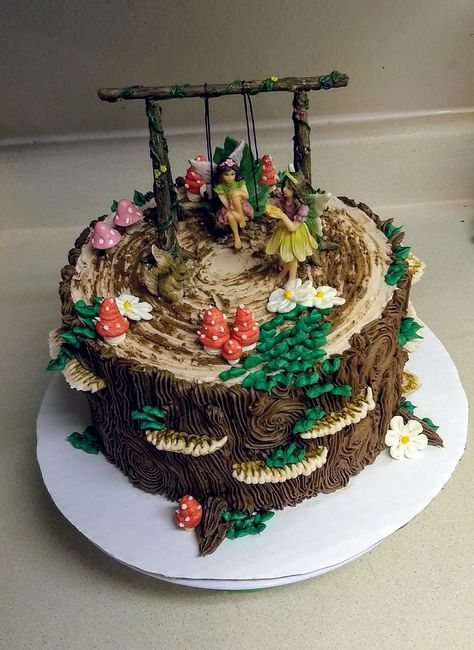 Fairy cake Garden Fairy Birthday Cake, Nature Cake Design, Fairy Cake Ideas, Fairy Garden Cake, Mushroom Cake, Fairy Birthday Cake, Fairy Food, Cake Liner, Cake Homemade