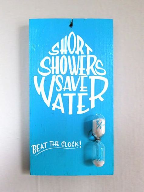 Not everyone can make the switch to 5 minute showers overnight. Start in increments. For every minute or two you shorten your shower time you’ll save up to 150 gallons per month. You’ll be under the five minute mark before you know it! Water Poster Design, Save Water Slogans, Water Conservation Poster, Water Slogans, Save Water Save Life, Save Water Poster, Ways To Conserve Water, Recycling Facts, Water Poster