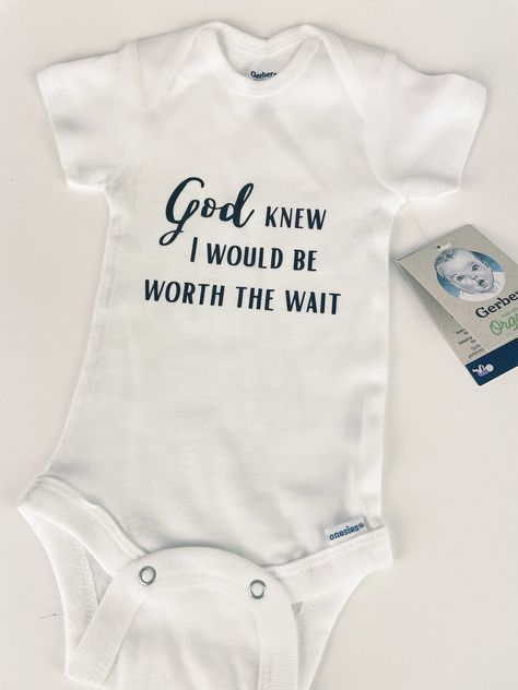 Christian Baby Announcement, Cute Onesies For Babies, Christian Baby Onesies, Baby Onesie Ideas, Baby Onsies Ideas, Baby Announcement Onesie, God Baby, Cute Pregnancy Announcement