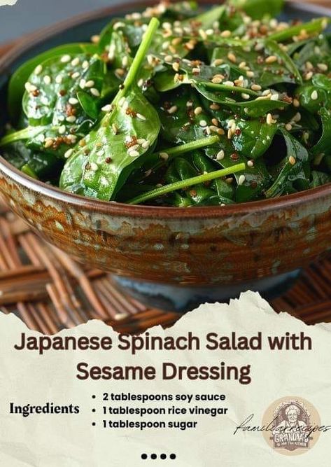 Japanese Spinach, Japanese Salad Dressing, Recipes Japanese, Japanese Salad, Asian Inspired Salad, Sesame Dressing, Easy Recipes For Beginners, Fresh Spinach, Bariatric Recipes