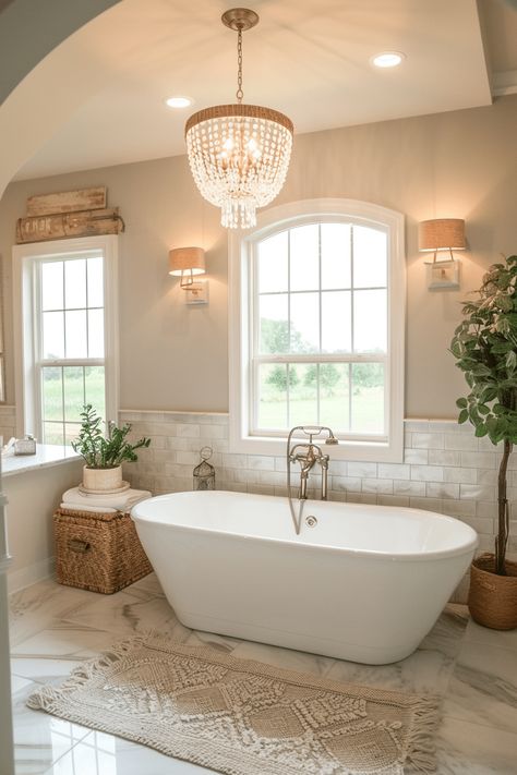 Bathroom Remodel French Country, Small French Bathroom, Glamorous Bathroom Ideas, French Country Master Bath, Spa Master Bath Ideas, Simple Master Bath, Rustic Glam Bathroom, Elegant Guest Bathroom, Barndominium Inspiration