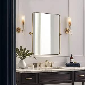 ANDY STAR 22"x34" Brushed Gold Pivot Mirror for Bathroom, Brass Metal Frame Bathroom Mirrors for Wall，Rectangle Titling Vanity Wall Mirror with Rounded Corner Design Hangs Vertically Only Pivot Wall Mirror, Bathroom Mirrors Ideas, Gold Bathroom Mirror, Pivot Bathroom Mirror, Rectangle Bathroom Mirror, Gold Bathroom Fixtures, Pivot Mirror, Bathroom Mirror Ideas, Rectangle Bathroom