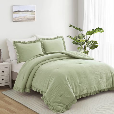 Farmhouse Comforter, Green Comforter Sets, Farmhouse Bedding Sets, Ruffle Comforter, Boho Bedding Sets, Queen Size Comforter Sets, Green Comforter, Queen Size Comforter, Twin Comforter Sets