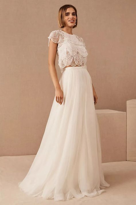 Two piece wedding dresses for the fun and fashion forward | Photography by Jenny By Jenny Yoo, Vow Exchange, Offbeat Wedding, Midi Wedding Dress, Two Piece Wedding Dress, Plus Size Bride, Offbeat Bride, Bridal Separates, Jenny Yoo