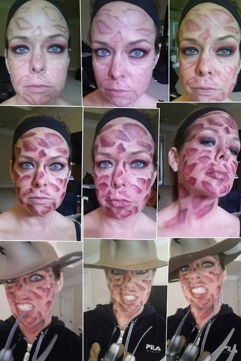 Female Freddy Krueger Makeup, Fantasia Freddy Krueger, Injury Reference, Freddy Krueger Makeup, Freddy Krueger Costume, Bh Cosmetics Palette, Horror Cosplay, Horror Costume, Horror Makeup