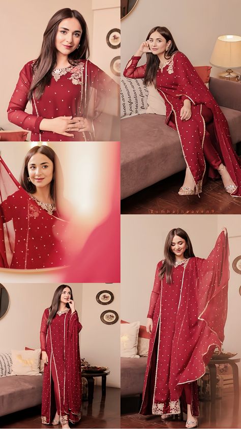 Yellow Pink Dress, Haina Amir, Suit Poses, Eid Design, Beautiful Pose, Eastern Wear, Tere Bin, Desi Dress, Yumna Zaidi