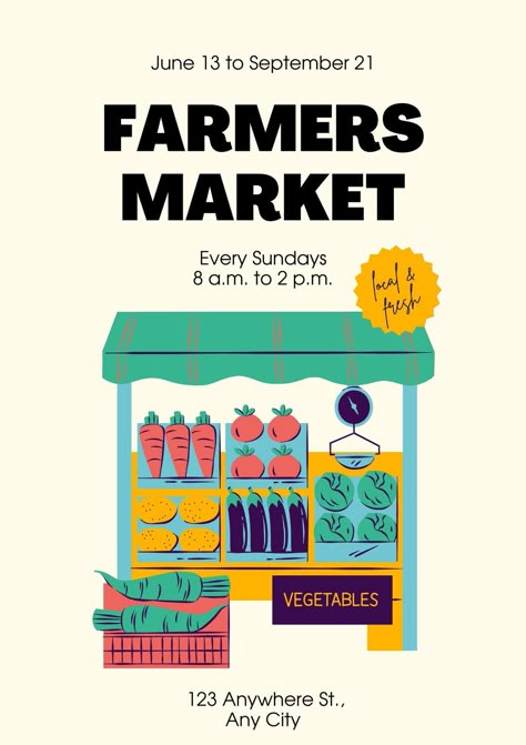 Beige Green Simple Farmers Market Poster - Templates by Canva Farmers Market Poster Graphic Design, Farmer Market Illustration, Farmers Market Color Palette, Food Market Poster, Promo Design Poster, Farm Poster Design, Farmers Market Illustration, Farmers Market Design, Farmers Market Poster