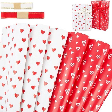 Love Heart Wrapping Sheets 6,'s Day Wedding Anniversary Pre W2I3 [Include]6 sheets lovely wrapping paper with on white background and red background. It comes with 2 golden edge ribbons to match the wrapping paper very well,a perfect combination for gift wrapping, making it more easy and convenient for wrapping [Premium Recyclable] heart wrapping paper is made of 80gsm coated paper, which is environmentally friendly and durable. quality paper, not too thick to fold but not flimsy either [Wrappin Professional Gift Ideas, Cute Gift Wrapping Ideas, Pretty Gift Wrapping Ideas, Heart Wrapping Paper, Creative Tutorials, Creative Gift Wrapping, Professional Gifts, Valentines Day Weddings, Pretty Gift