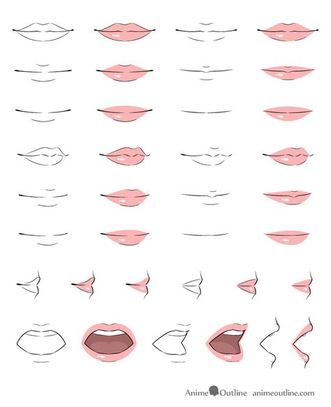 Anime lips drawing examples Female Lip Drawing, Anime Lips Drawing, Anime Mouths, Anime Lips, Lip Drawing, Easy Drawing Steps, Lip Tutorial, Mouth Drawing, Drawing Lesson