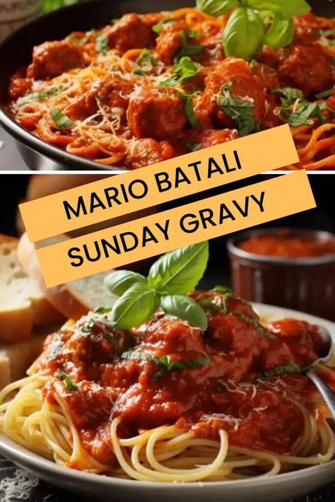 Sunday Gravy Recipe, Mario Batali Recipes, Sunday Gravy, Mario Batali, Celebrity Recipes, Sunday Recipes, Eggplant Parmesan, Gravy Recipe, Family Together