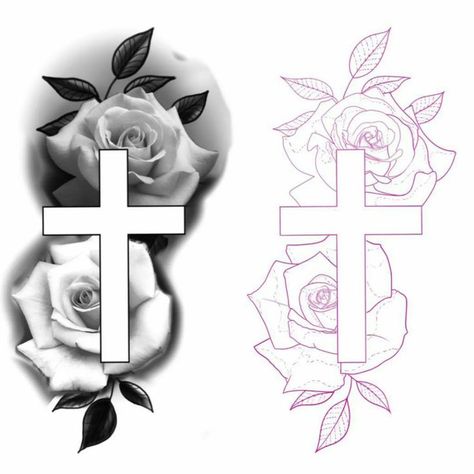 Cross With Roses, Cruz Tattoo, Simple Leg Tattoos, Alas Tattoo, Rose Tattoo Stencil, Aztec Drawing, Arm Tattoos Drawing, Floral Mandala Tattoo, Realistic Rose Tattoo