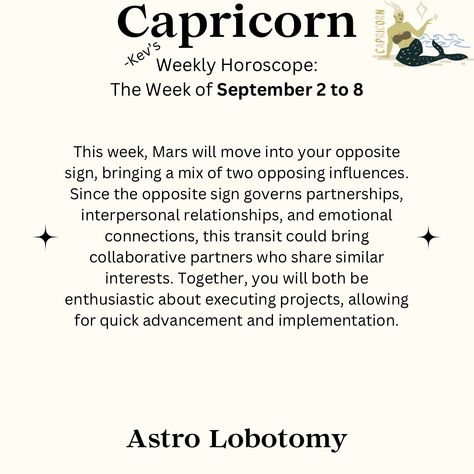 Follow so you don’t miss anything 🧠🧠  New uploads every day, if you don’t see your sign, come back tomorrow!  September 2- September 8, 2024 horoscope for Capricorn ♑️  #capricorn #horoscope #zodiac Capricorn Horoscope, Horoscope Capricorn, 2 September, Weekly Horoscope, Interpersonal Relationship, September 8, September 2, Emotional Connection, Come Back