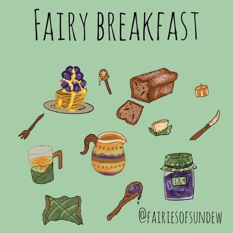 Fairy Breakfast, Brownie Fairy, Fairy Oc, Fairy Food, Fairy Things, Food Drawings, Fairy Illustration, Food Drawing, Food Illustrations