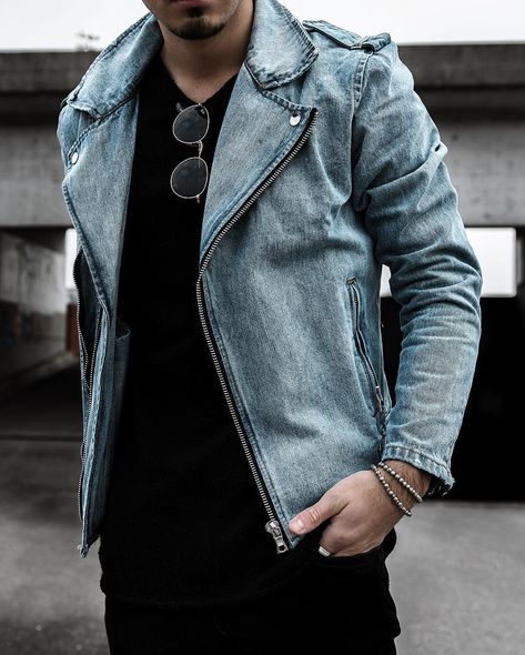 Denim Biker Jacket, Biker Denim, Biker Jacket Men, Fly Guy, Jeans Outfits, Nice Clothes, Biker Jacket, Jean Outfits, The Weekend