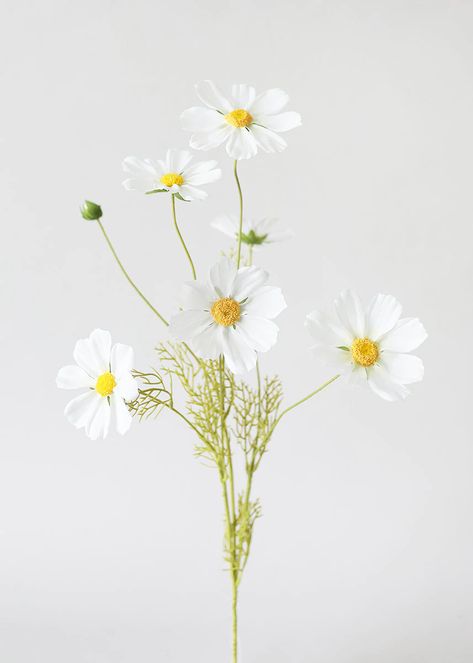 Artificial Wildflowers at Afloral.com | White Cosmos Flower Spray Flowers Interior Design, Flowers Cosmos, White Artificial Flowers, White Cosmo, Filler Flowers, Fake Hydrangeas, 19 Days Manga Español, Cosmos Flowers, Simple Centerpieces