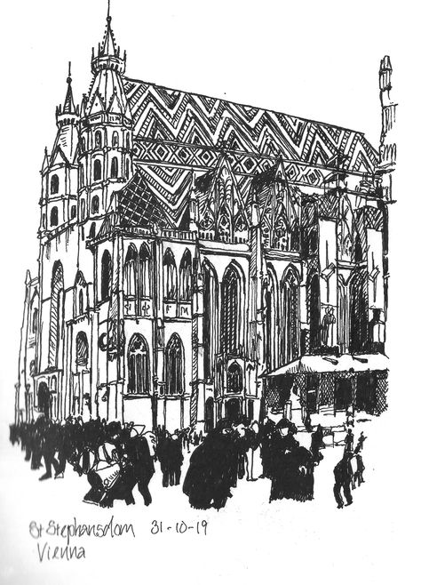 Stephansdom church Vienna 2019 Vienna Sketch, Vienna Drawing, Vienna Art, Saint Stephen, City Art, Linocut, Budapest, Line Drawing, Vienna