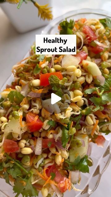 Shilpi Sharma on Instagram: "HEALTHY MOONG SPROUTS SALAD✨ Ingredients: 100 gms soaked boiled or steamed moong  you can take sprouts too) cucumber  Onion  tomato  Carrot  1 tsp green chillies lemon mint leaves salt to taste 1 tsp cumin powder 1 tsp crushed black pepper 1/4th tsp rock salt Olive oil  #recipeshare #saladideas #saladbowl #diet #dietrecipe #healthyfood #healthyrecipes #moongsaladforweightloss #sprouts #healthyrecipe #reelsindia#reelsinstagram #reelsrecipe #recipereels #recipes #recipeoftheday #recipeshare" Sprouted Moong Salad, Moong Salad Recipe, Sprout Moong Recipes, Sprouted Moong Recipe, Moong Sprouts Recipes, Sprouts Recipes Indian, Moong Recipe, Moong Sprouts, Indian Salads