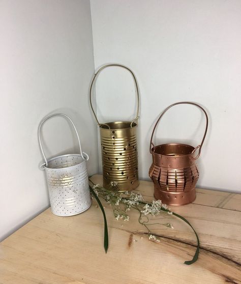 Pergola Lanterns, Picnic Table Makeover, Diy River Rock, Can Lanterns, Tin Can Lanterns, Rusty Tin, Diy Accent Wall, Tin Can Crafts, Wooden Pergola