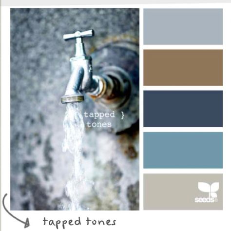 LOVE.... grayish blue, tanish brown, blues & taupe... :-) Color scheme for home Seeds Color, Blue Color Palette, Bedroom Remodel, Grayish Blue, Color Palate, Design Seeds, Small Bathroom Ideas, Colour Board, Remodel Bedroom