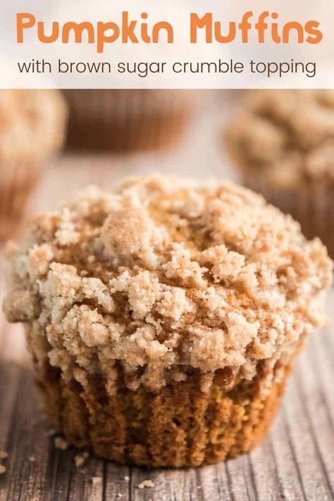 This is hands-down the best pumpkin muffin recipe I've ever tried. Sweet, dense muffins packed with pumpkin flavor are topped with a sweet brown sugar crumble, making this a recipe you'll turn to again and again! Pumpkin Muffins With Crumb Topping, Pumpkin Snickerdoodle Muffins, Pumpkin Muffins With Streusel Topping, Dense Muffins, Brown Sugar Crumble Topping, Desert Bread, Pumpkin Snacks, Best Pumpkin Muffins, Fall Muffins