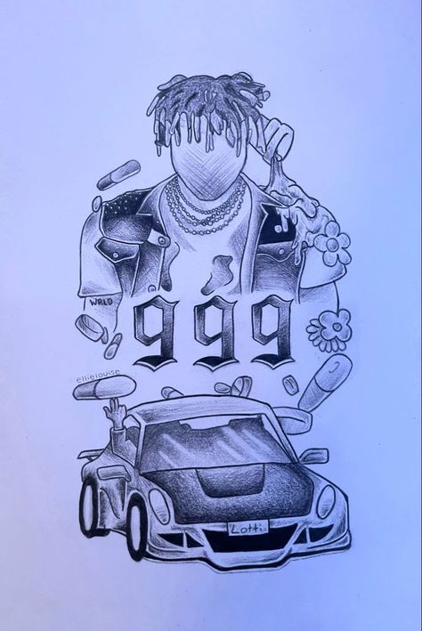 Juice World Drawings Easy, Rapper Drawings Easy, Rappers Tattoos Ideas, Rap Tattoo Ideas, Wrld Tattoos, Rapper Drawings, Rapper Pics, Wallpaper Rap, Christus Tattoo