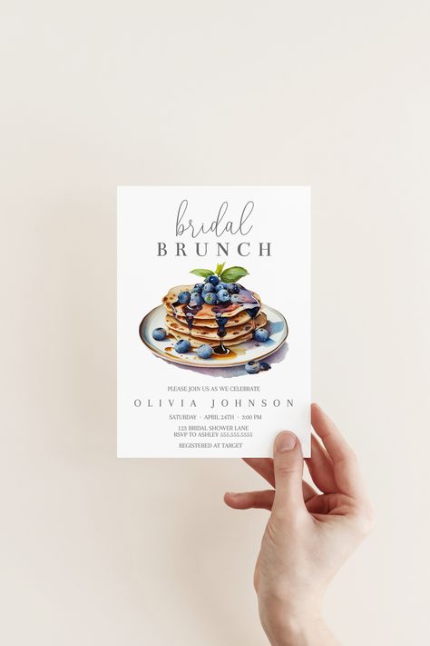 Bridal brunch invitation with stack of pancakes. Bridal shower brunch ideas. Cute bridal shower ideas 2024. Pancake Bridal Shower Ideas, Love You A Brunch Theme, Bridal Brunch Theme Ideas, Classic Bridal Shower Ideas, Breakfast Bridal Shower Ideas, Bachelorette Brunch Ideas, Bridal Shower Brunch Theme, Brunch Wedding Shower Ideas, Brunch And Bubbly Bridal Shower Ideas