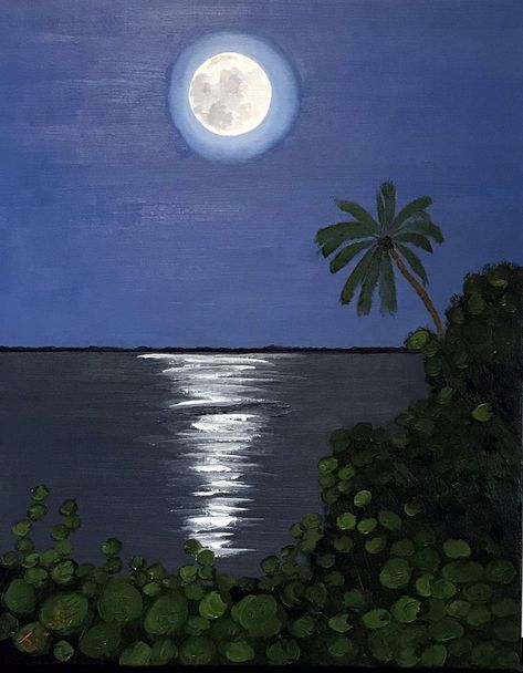 Moonlight on the Bay - One of a kind Impressionism oil painting on canvas  depicting a full moon reflecting on the Bay Moon And Lake Painting, Moon Reflection On Water Painting, Reflection On Water Painting, Painting Portraits, Moonlight Painting, Creative Bookmarks, Lake Painting, Coffee Painting, Moon Painting