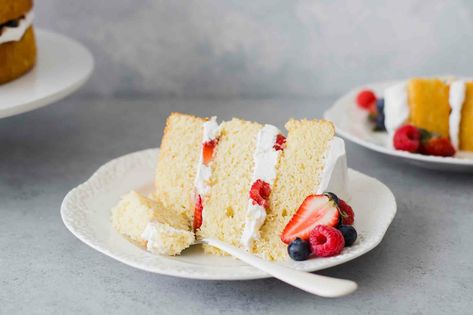 Happy 4th of July! This layer cake is easy to assemble and will make the day feel extra-special. The Swiss meringue frosting also holds up exceptionally well on a hot day. #simplyrecipes #vanillacake #swissmeringue #layercake #4thofJuly 9 Inch Vanilla Cake Recipe, Vanilla Layer Cake Recipe, Moist Vanilla Cake, Layer Cake Recipes, Vanilla Cake Recipe, Swiss Meringue, Baking Company, Meringue Pie, Simply Recipes