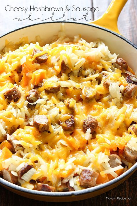 Breakfast Hash Skillet, Sausage Skillet Recipe, Sausage And Rice, Breakfast Skillet Recipes, Sausage Skillet, Sausage Hash, Cheesy Hashbrowns, Breakfast Skillet, Breakfast Hash