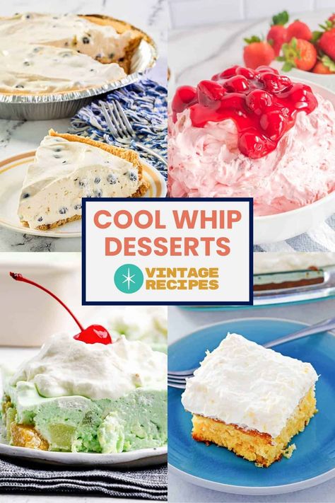 Get the best recipes for Cool Whip desserts to make for any occasion. You’ll find delicious desserts made with Cool Whip including pies, cakes, dessert dips, Jello salads, and more! #coolwhip #desserts #vintagerecipes Cool Whip Cake, Vintage Dessert Recipes, Cool Whip Recipes, Mandarin Orange Cake Recipe, Congealed Salads, Whip Recipes, Quick Summer Desserts, Cool Whip Pies, Holiday Deserts