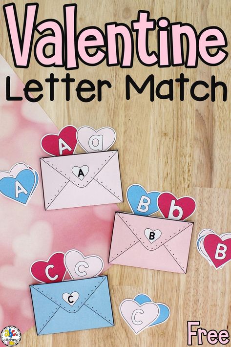 This Valentine Letter Match Activity is a fun, hands-on way for your preschoolers to practice identifying and matching letters! Valentine Literacy Activities, Preschool Valentines Day, Valentine Letter, Preschool Valentines Activities, Kindergarten February, Preschool Valentine Crafts, Letter Matching Activities, Valentines Activities, Kindergarten Valentines