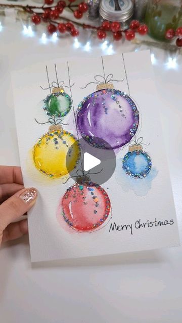 Painting Christmas Balls, Painting Idea For Beginners, Christmas Watercolors, Xmas Watercolor, Watercolor Christmas Cards Diy, Painted Christmas Cards, Paint Easy, Christmas Cards Kids, Christmas Card Art