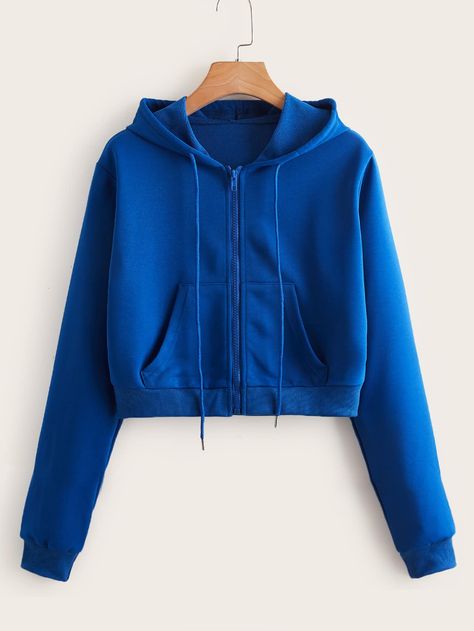 Royal Blue Casual  Long Sleeve Polyester Plain Zip Up  Slight Stretch Spring/Fall Women Sweatshirts Fashion Vocabulary, Women Sweatshirts, Cute Pants, Little Outfits, Drawstring Hoodie, Casual Style Outfits, Winter Wear, Clothing Patterns