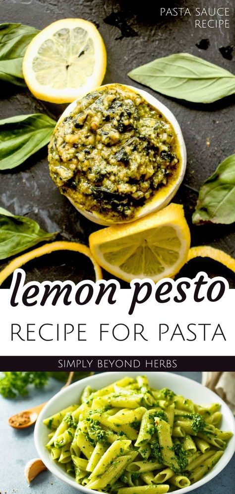 Whip up a delicious lemon pesto recipe for pasta with our quick and easy pesto recipe. Learn how to blend fresh basil, garlic, pine nuts, lemon, olive oil, and Parmesan into a vibrant sauce, all in just 10 minutes. This lemon pesto adds a zesty twist to traditional pesto, making your pasta dishes irresistibly fresh and flavorful. Discover more pesto and pasta sauce recipes, along with healthy, whole food recipes at simplybeyondherbs.com Lemon Pesto Sauce, Pesto Pasta Sauce, Easy Pesto Recipe, Lemon Pesto Pasta, Healthy Whole Food Recipes, Pesto Sauce For Pasta, Recipe For Pasta, Lemon Pesto, Pasta Pesto