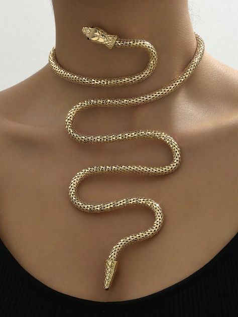 1pc Autumn/Winter Metallic Snake Coiled Necklace Yellow Gold    Iron     Women Fashion Jewelry, size features are:Bust: ,Length: ,Sleeve Length: Snake Outfit, Snake Clothing, Snake Clothes, Snake Accessories, Gold Snake Jewelry, Snake Costume, Snake Coiled, Snake Fashion, Snake Jewellery