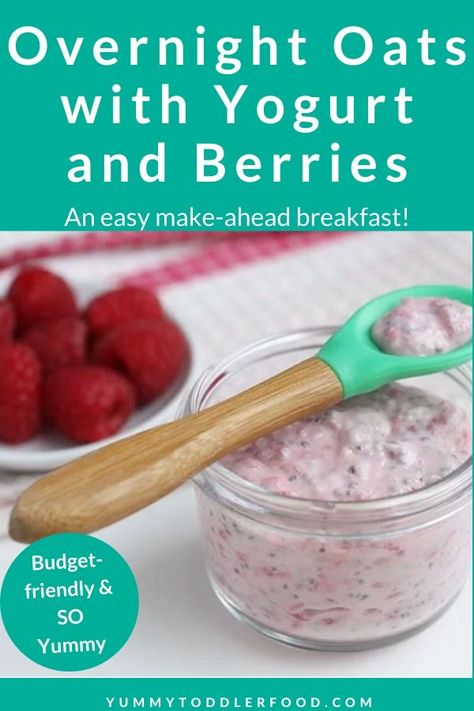 Breakfast Portions, Berries Overnight Oats, Yogurt Overnight Oats, Oats With Yogurt, Overnight Oats With Yogurt, Easy Overnight Oats, Toddler Breakfast, Yogurt Recipe, Overnight Oats Healthy