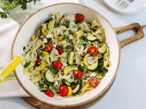 Summer Squash Pasta Salad with Chimichurri Vinaigrette Recipe | Kardea Brown | Food Network Kardea Brown Pasta Salad, Chimichurri Vinaigrette, Squash Pasta Salad, Summer Squash Pasta, Brown Pasta, Kardea Brown, Feta Pasta Salad, Brown Food, Brown Recipe