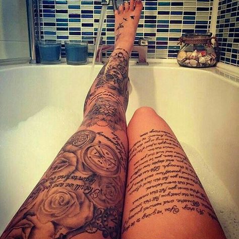 Full leg female tattoo.   More on http://www.tattoodesigns.co.in Small Rib Tattoos, Full Leg Tattoos, Bauch Tattoos, Cross Tattoos, Leg Tattoos Women, Leg Sleeve Tattoo, Stomach Tattoos, Tiny Tattoo, Full Sleeve Tattoos