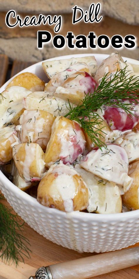 You are going to love this recipe for New Potatoes with Creamy Dill Sauce. Tender potatoes with the creamiest dill sauce. Dill Sauce Recipe, Baked Potato Dinner, Dill Potatoes, Creamy Dill Sauce, Meal Planning Menus, Potato Dinner, Fresh Potato, Summer Side Dish, New Potatoes