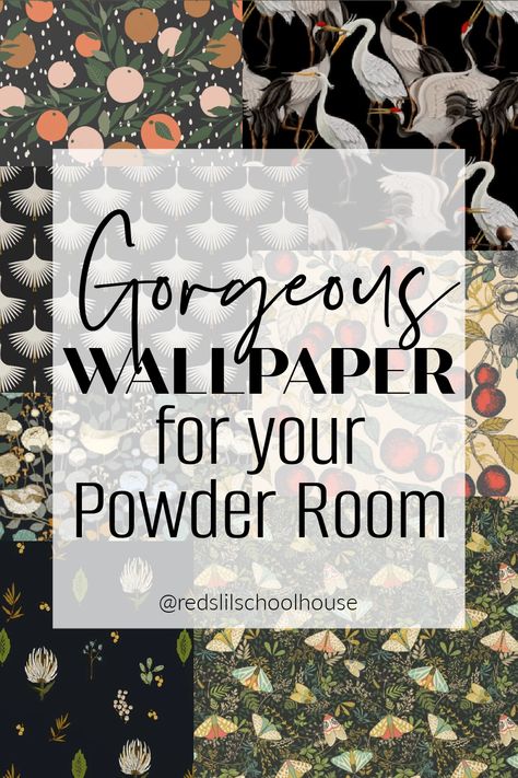 Wallpapered Powder Room Ideas, Small Powder Room Wallpaper Black And White, Powder Bath Bold Wallpaper, Powder Rooms With Wallpaper Small Spaces, Cool Wallpaper Powder Room, Spoonflower Wallpaper Powder Room, Small Laundry Bathroom Ideas, Guest Bath With Wallpaper, Wall Papered Bathroom Ideas