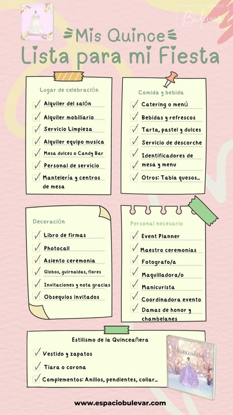 Quince List Of Padrinos, Quinceanera Schedule Of Events, Quinceanera List Of Things, Quince Planning List, Ideas Para 15 Años Decoracion, Decoraciones De Quinceanera Ideas, 15 Quinceanera Ideas, Quince List, Quince Checklist