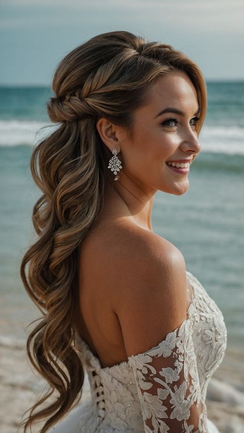 Half Up Half Down Long Hairstyles Wedding, Wedding Hairstyles Down Short Hair, Half Up And Half Down Wedding Hairstyles, Some Up Some Down Hairstyles Wedding, Wedding Hairstyles Thick Hair, Bridesmaid Hair Inspiration, Bridal Long Hair Down, Bridal Hair Styles Half Up Half Down, Bridal Hair Styles Long Hair