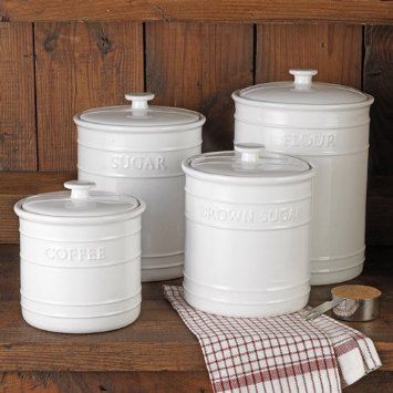 Amazon.com: White Embossed Kitchen Canister Set, 4 piece: Home & Kitchen Flour Canister Ideas, Flour Canister Set, Decorative Kitchen Canisters, White Kitchen Canisters, Kitchen Cannisters, Mud Pie Kitchen, Flour Canister, Kitchen 2021, Ceramic Canister Set