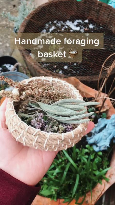 Megan and Tim(@thegardencottage) on TikTok: How to make a foraging basket 🧺 #foraging #handmade #bushcraft #forage #learnontiktok Diy Foraging Basket, Foraging Basket, Herb Tinctures, Wild Foraging, Essential Oils Herbs, Fall Craft, Herbal Medicine, Sewing Patterns Free, Herbal Remedies