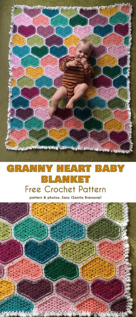 Baby Blanket Free Crochet Pattern, Crochet Heart Blanket, Dresses Crochet, Granny Square Haken, Hats Crochet, Heart Blanket, Blankets Baby, Kids Crochet, Booties Crochet